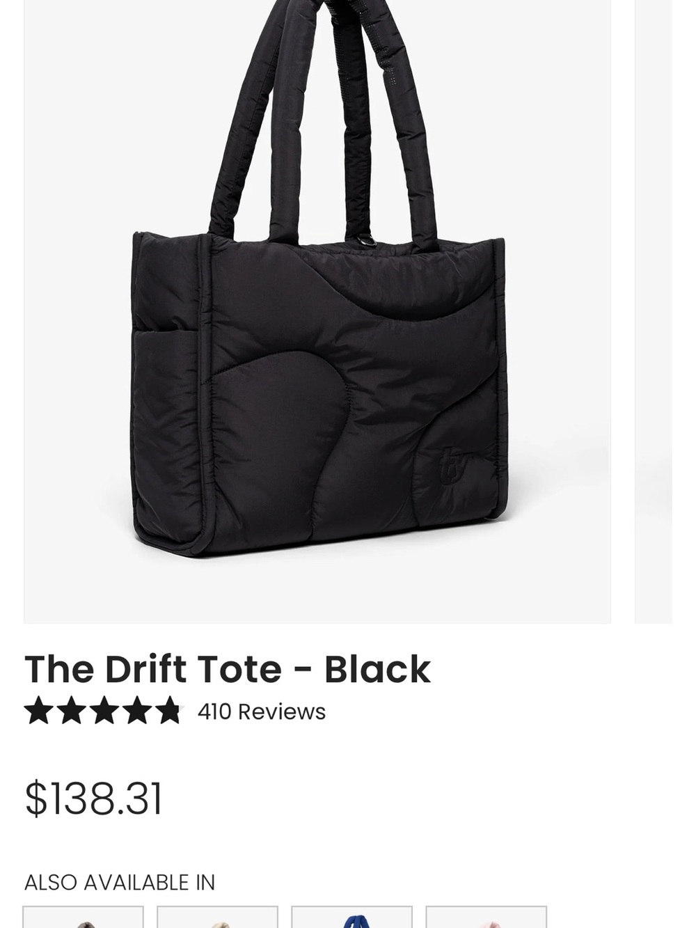 Thirty years The Drift Tote - Black puffer bag